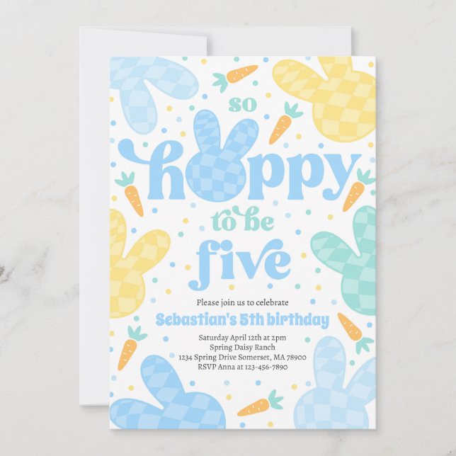 Bunny 5th Birthday Party Spring Boy Bunny Birthday Invitation (Front)