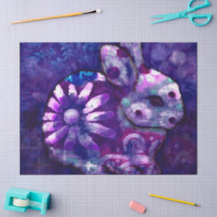 Bunny Abstract Rabbit Blue Purple Floral Decoupage Tissue Paper