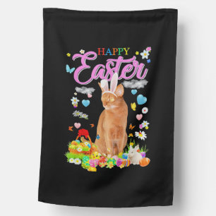 Bunny Abyssinian Cat Happy Easter House Flag