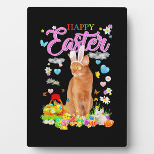 Bunny Abyssinian Cat Happy Easter Plaque