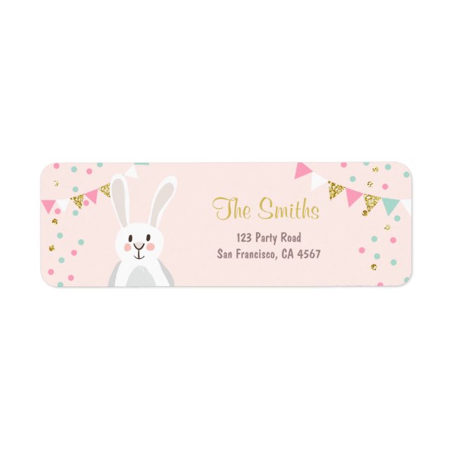 Bunny Address Labels Spring Pink Gold Easter (Front)