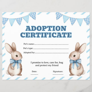 Bunny adopt a pet certificate editable flyer