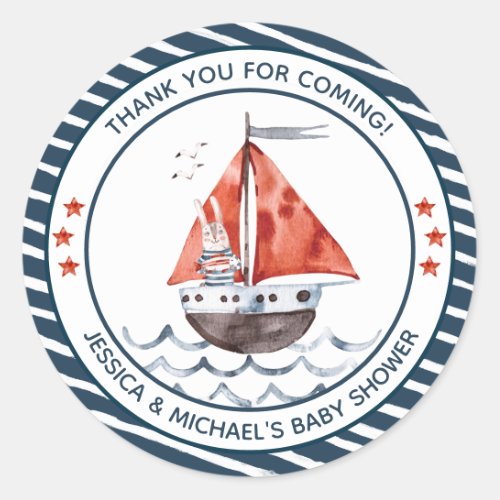 Bunny Ahoy Its A Boy Nautical Classic Round Sticker