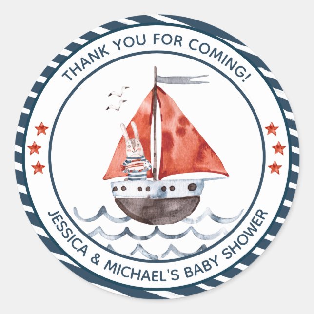 Bunny Ahoy It's A Boy Nautical Classic Round Sticker (Front)