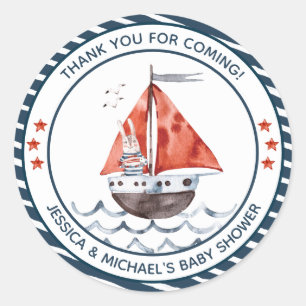 Bunny Ahoy It's A Boy Nautical Classic Round Sticker