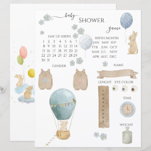 Bunny and Air Balloon Baby Shower Guessing Game