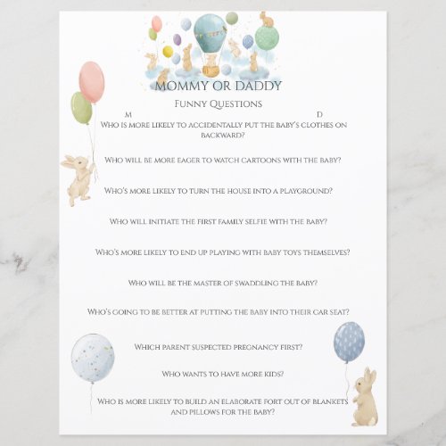 Bunny and Air Balloon Baby Shower Guessing Game