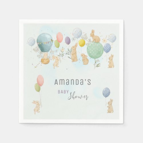 Bunny and Air Balloon Baby Shower Napkins