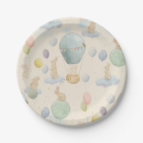 Bunny and Air Balloon Baby Shower Paper Plates