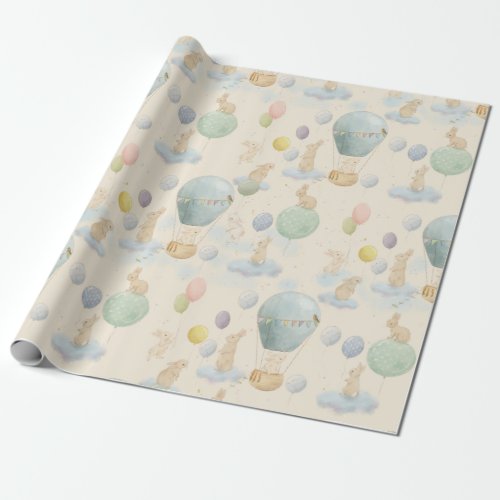 Bunny and Air Balloon Baby Shower Wrapping Paper