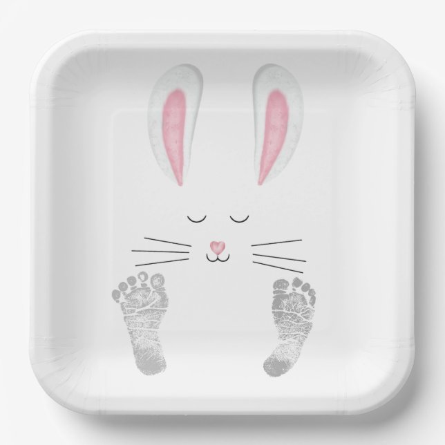 Bunny and Baby Footprints Paper Plates (Front)
