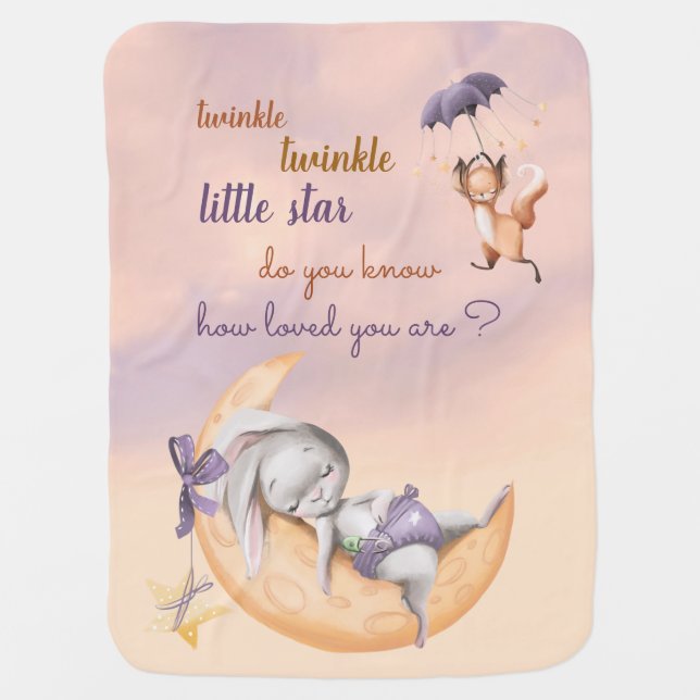 Bunny and Baby Fox Sleeping in the Sky  Baby Blanket (Front)