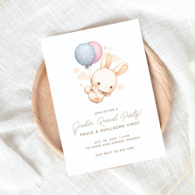 Bunny And Balloon Gender Reveal Party Invite (Creator Uploaded)