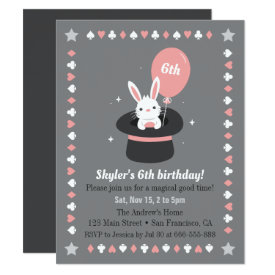 Bunny and Balloon Kids Magic Themed Birthday Party Invitation