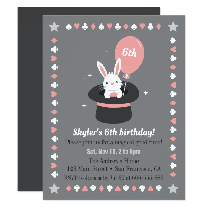 Bunny And Balloon Kids Magic Themed Birthday Party Invitation Magic Themed Birthday Party Invitation