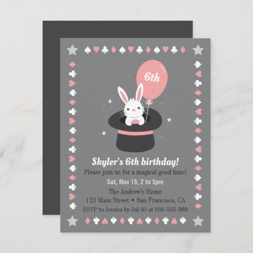 Bunny and Balloon Kids Magic Themed Birthday Party Invitation
