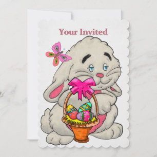 Bunny and Basket CUSTOM 1ST Easter Egg Hunt Invitation