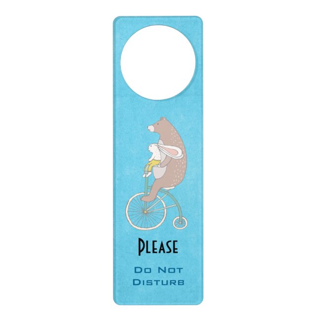 Bunny and Bear Riding Together -  Do Not Disturb Door Hanger (Front)