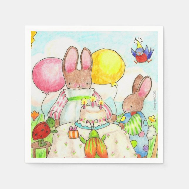 Bunny and Bug Birthday napkins (Front)