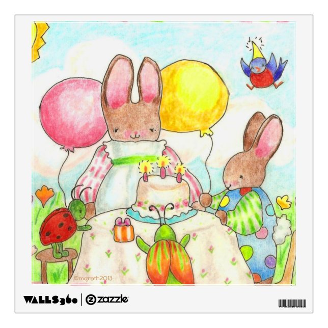 Bunny and bug birthday party wall decal (Front)