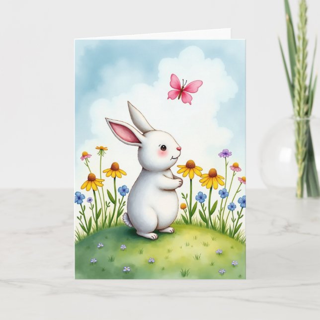 Bunny And Butterfly Friend Card (Front)