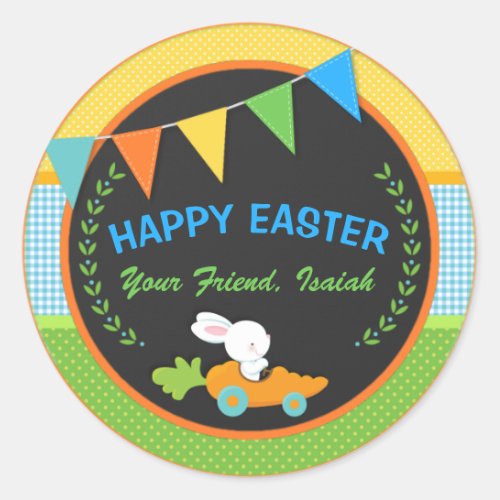 Bunny and Carrot Happy Easter Personalized Classic Round Sticker
