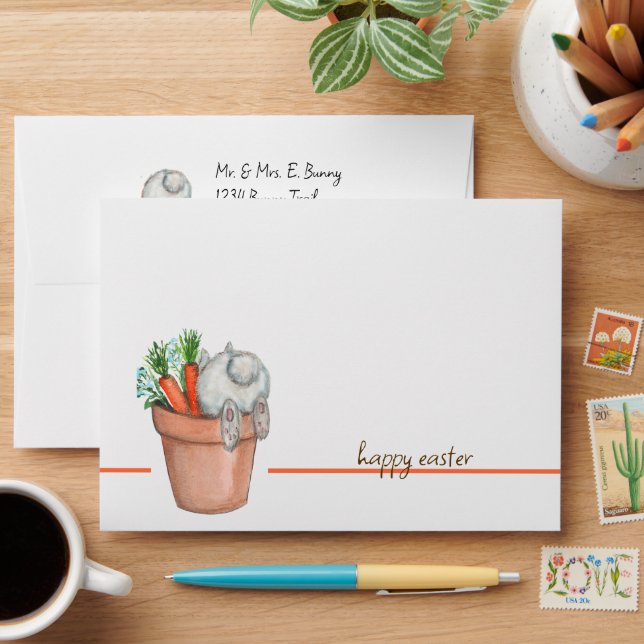 Bunny and Carrots in A Flower Pot Envelope (Desk)
