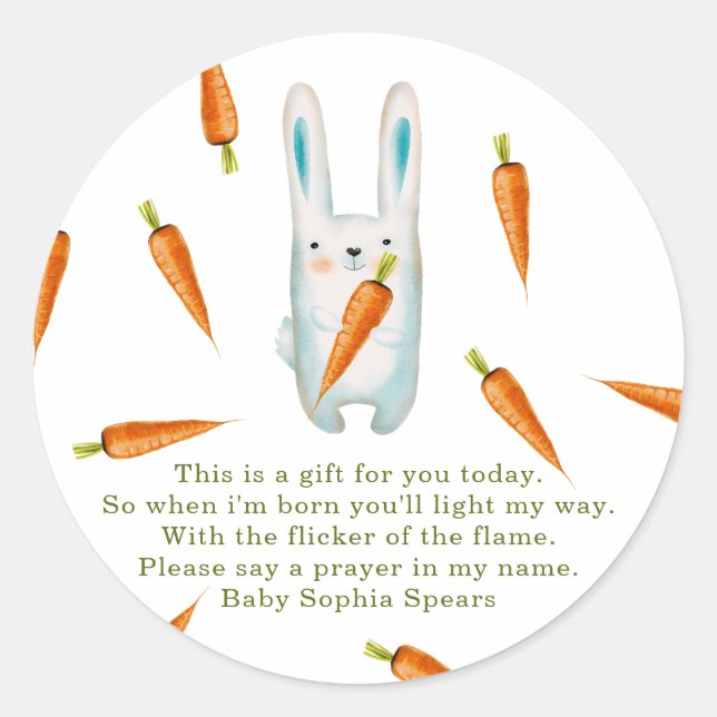 Bunny and carrots - prayer candle label (Front)