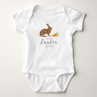 Bunny And Carrots With Name Baby's 1st Easter Baby Bodysuit