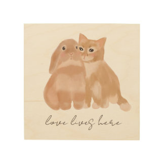 bunny and cat! wood wall art