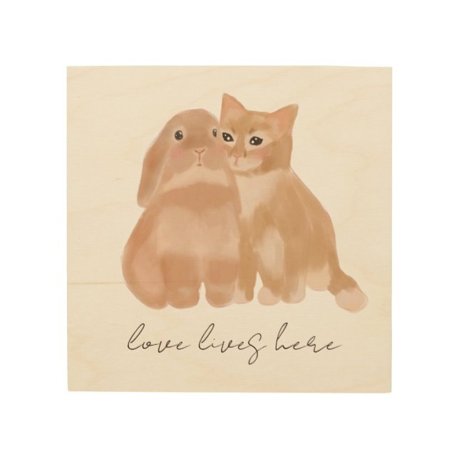 bunny and cat! wood wall art (Front)