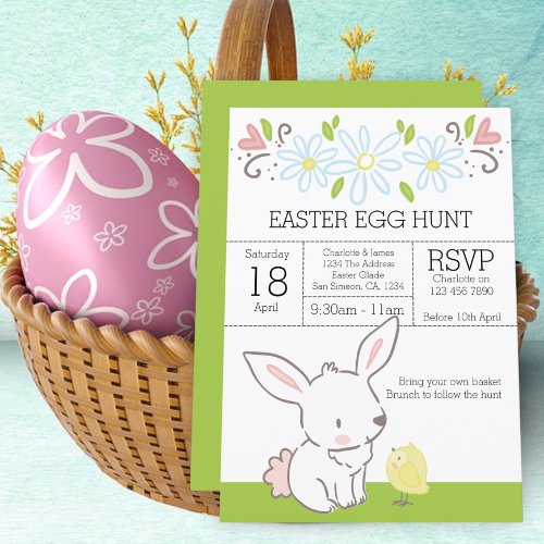 Bunny And Chick Easter Egg Hunt Brunch Invitation