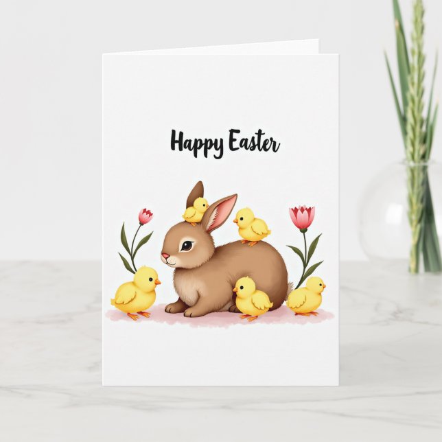 Bunny And Chicks Greeting Card (Front)