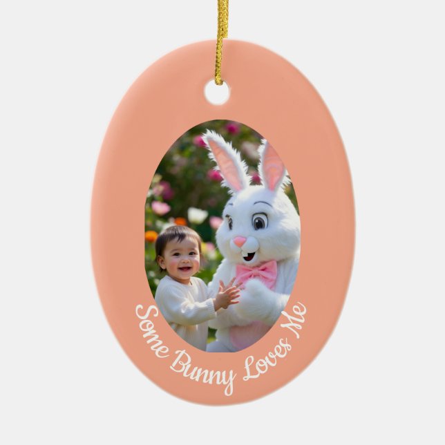 Bunny and Child photo in Oval Frame Easter Ceramic Ornament (Front)