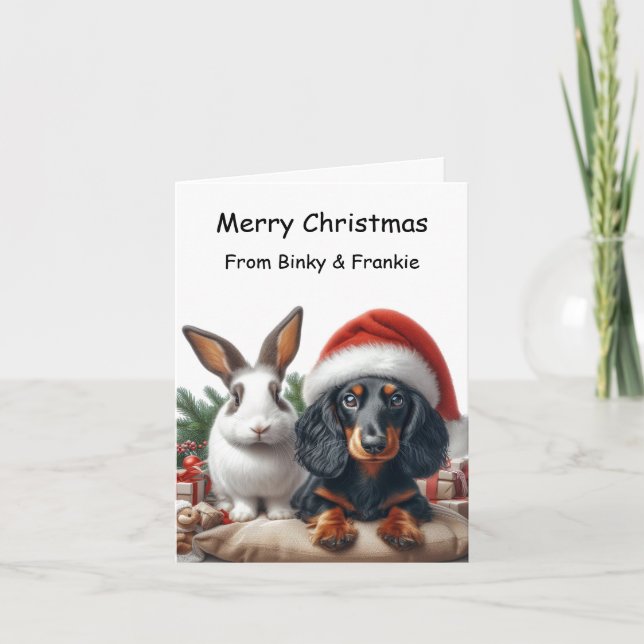 Bunny and Dachshund Christmas Card (Front)