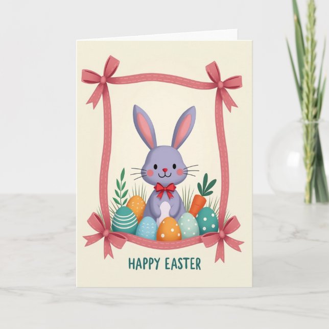 Bunny And Decorated Eggs Card (Front)