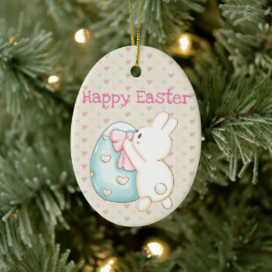 Bunny and Easter Egg Ceramic Ornament
