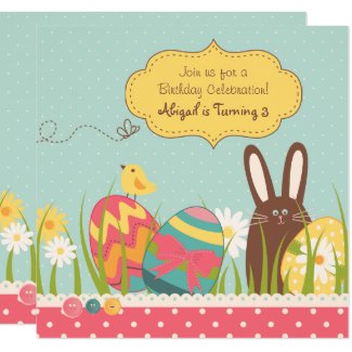 Bunny and Easter Eggs Birthday Invitation ~ Girls