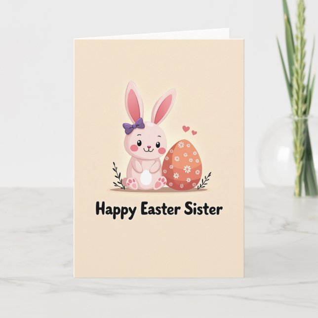Bunny And Egg Happy Wishes Card (Front)