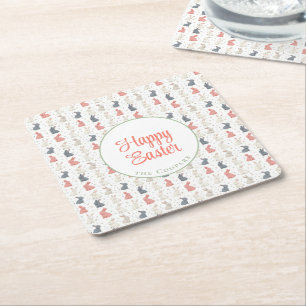 Bunny and Eggs beige Square Paper Coaster