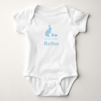 Bunny And Eggs In Blue With Name My First Easter Baby Bodysuit