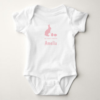 Bunny And Eggs In Pink With Name My First Easter Baby Bodysuit