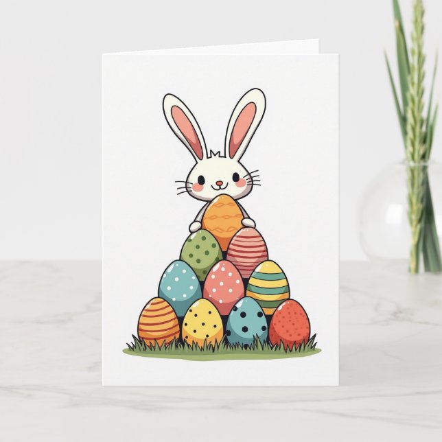 Bunny And Eggs Spring Greeting Card (Front)