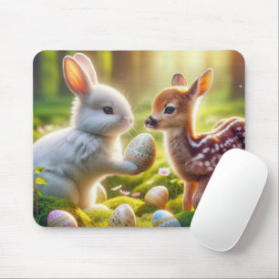 Bunny and Fawn With Easter Eggs Mouse Pad