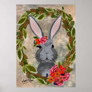 Bunny and floral greenery wreath kids' poster