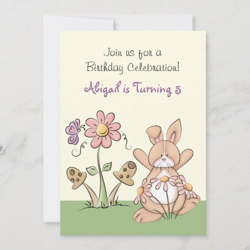 Bunny and Flowers Birthday Invitation ~ Girls