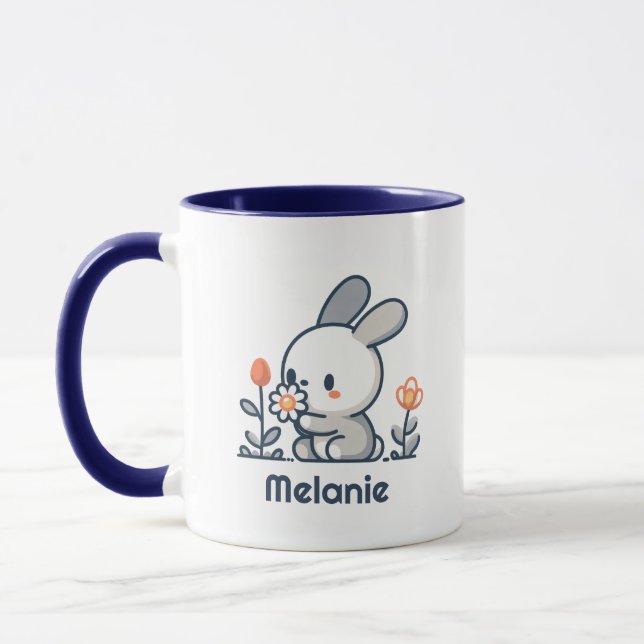 Bunny and flowers customizable Mug (Left)