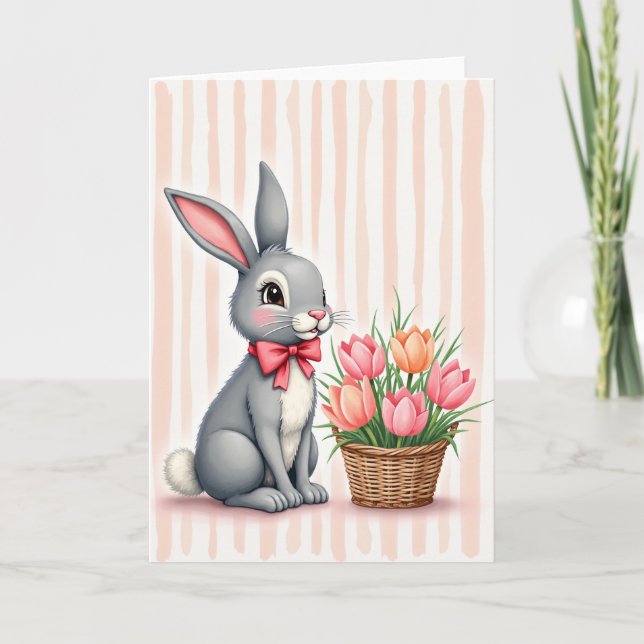 Bunny And Flowers Spring Card (Front)