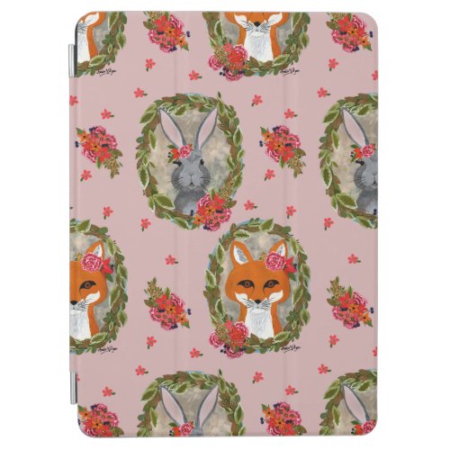 Bunny and fox portraits with flowers and wreath iPad air cover