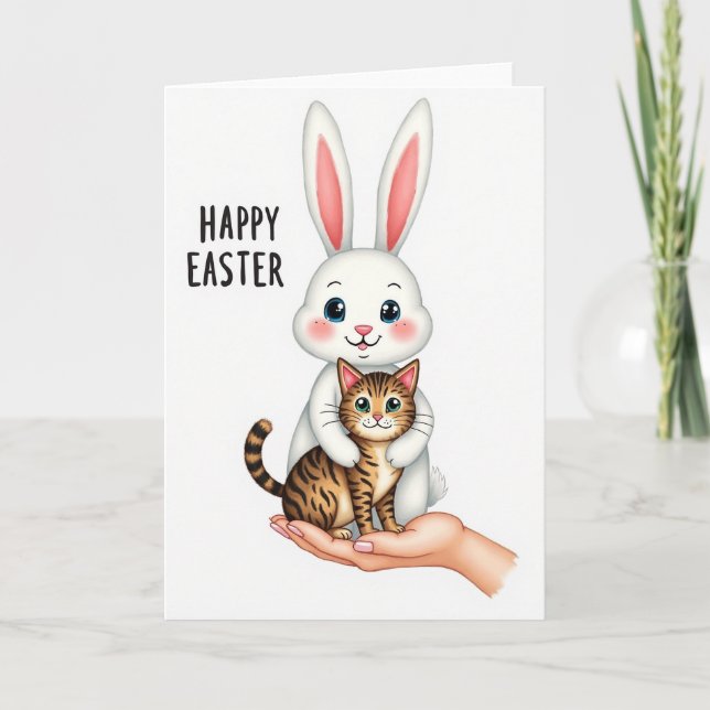 Bunny And Kitty Easter Card (Front)